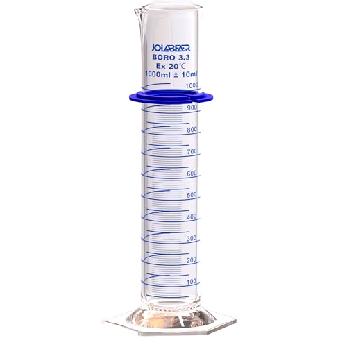 JOLABEAR 1000 mL Glass Graduated Cylinder, Anti-Tip Ring, 3.3 Borosilicate - size: 1000ml-1pcs