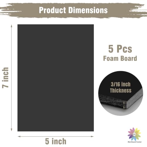 Mat Board Center 5x7 Black Foam Boards Pack of 5, 3/16" Thick - color: Black, size: 5x7