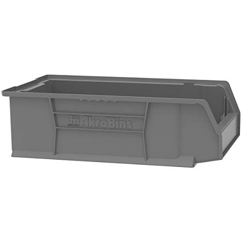 Akro-Mils 30280 Super-Size AkroBins Plastic Storage Bins, Space-Saving Stackable Bins for Garage, Classroom, Warehouse Organization, 20" L x 12" W x 6" H, Grey, 4-Pack - color: Grey, (4-Pack)
