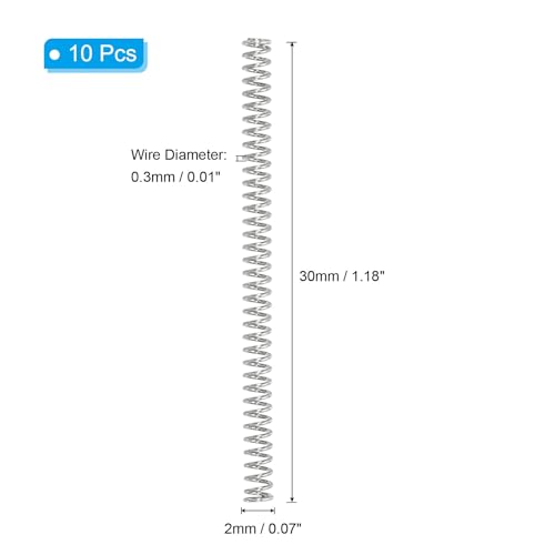 PATIKIL Compression Spring, 0.3mm Wire Dia x 2mm OD x 30mm L, 10 Pcs 304 Stainless Steel Mechanical Extension Small Springs Pen Springs Assortment Kit for Shop and Home Repairs - size: 0.3x2x30mm