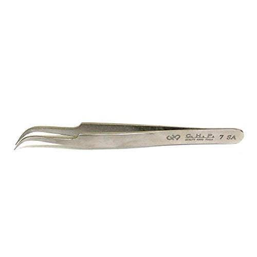 Hakko CHP 7-SA Stainless Steel Non-Magnetic Precision Tweezers with Very-Fine Point Curved Tips, 4-1/2" Length