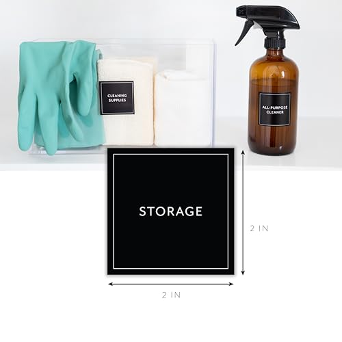 Organizing Labels for Storage Bins, 181 Preprinted Household & Garage Sticker Labels for Containers, Office and Home Organization Essentials - style: Modern Black Household & Garage Labels