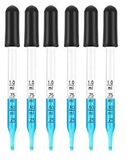 Pack of 6 Graduated 1ml, Glass Dropper with Black Suction Bulb, Medicine Eye Droppers 4" Straight Tip Calibrated for Essential Oils, Science Laboratory Medicine Art Liquid Plant Nutrients