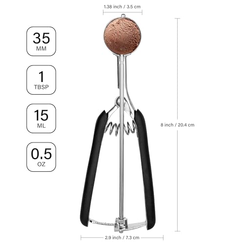 Cookie Scoop 1 Tbsp for Baking, Professional Stainless Steel Ice Cream Scoop 35mm, Melon Baller Meatball Scoop, Good Soft Grips, Quick Trigger Release, 15ml (1 Tablespoon) - size: 1 tbsp (35 mm)