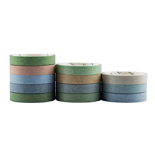 YUBBAEX 12 Rolls Washi Tape Set Natural Color Decorative Tapes for Arts, DIY Crafts, Journals, Planners, Scrapbook, Wrapping Wide -Salty Morandi- (Salty, 8mm x 12Rolls) - color: Salty, size: 8mm x 12Rolls