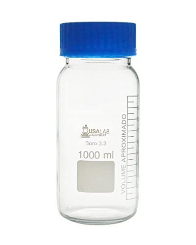 USA LAB 250 ML Round Wide Mouth Media Bottle with GL80 Screw Cap, Clear 3.3 Borosilicate Glass Bottles for Scientific Solution Storage, Multi Purpose Science Labs Solvent Container - size: 250ml / .25L