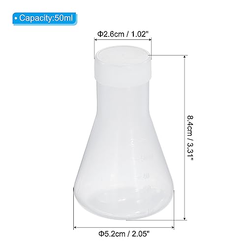 PATIKIL 50ml Plastic Erlenmeyer Flask with Screw Caps, 2 Pack Narrow Mouth Conical Flask for Laboratory, Clear - size: 50ml