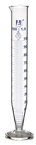 EISCO Crow Receiver, 100ml - Class B - Borosilicate Glass - Blue Graduations, Round Base & Spout - Oil Distilation & Tar Tests - 10" Tall