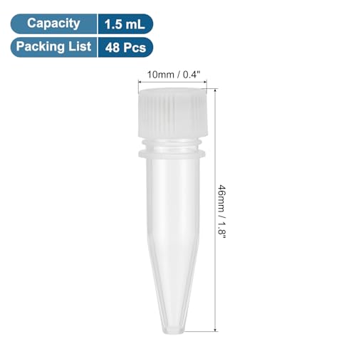 PATIKIL 1.5mL Plastic Cryogenic Vial, 48Pcs Cryogenic Storage Tube Lab Frozen Test Tube Container Storage Screw Cap for Lab Laboratory Science, White Clear - color: White