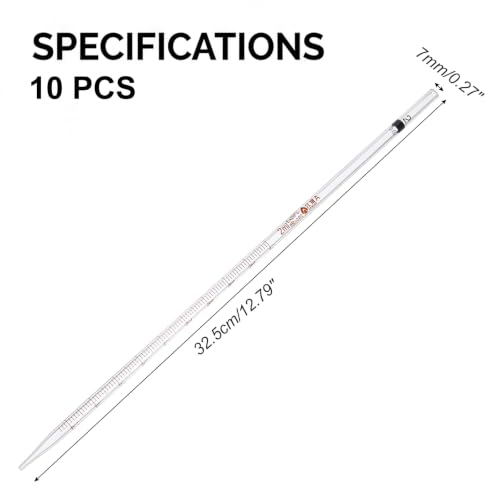 PATIKIL 2ml Glass Graduated Pipettes +/- 0.012ml, 10Pcs Coded Bands - size: 2ml