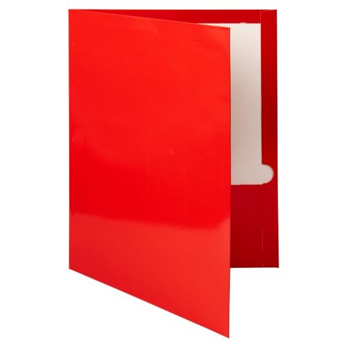 JAM PAPER Laminated Two Pocket Glossy Folders - Red - 3/Pack - color: Red, size: Pack of 3 Folders