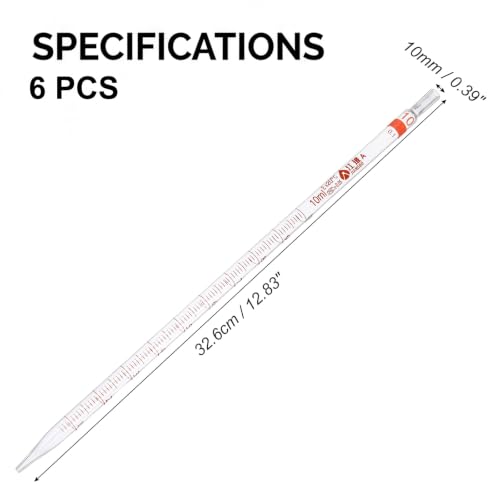 PATIKIL 10ml Glass Graduated Pipettes +/- 0.05ml, 6Pcs Coded Bands - size: 10ml