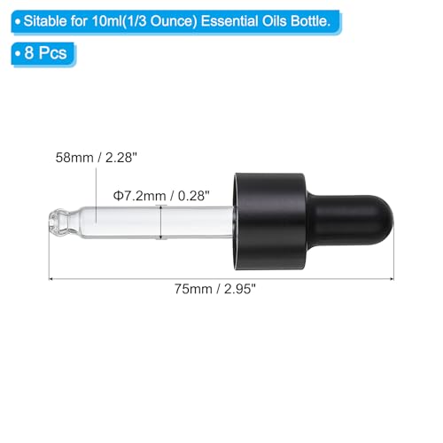 PATIKIL Glass Eye Dropper Caps, 8 Pcs Anodized Aluminum Glass Dropper Closure Top for 10ml(1/3oz) Essential Oils Bottle, Perfume, Lab Experiments, Black - color: Black, size: 10ml