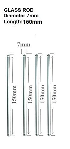 Pack of 4 Lab Glass Stirring Rod 6 inch (150mm) Long, 0.25" Diameter with Both Ends Round for Science, Lab, Kitchen, Science Education