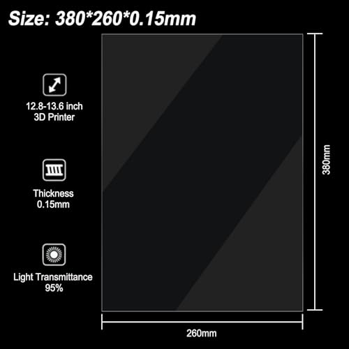 6PCS FEP Film Release Films for Anycubic Photon Mono M7 Max/M3 Max/M3 Premium/ELEGOO Juipter 6K/Juipter SE/Phrozen Sonic Mighty 8K/Peopoly Phenom/Flashforge Foto 12.8″-13.6″ Resin 3D Printers - size: 380x260mm