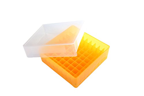 Heathrow Scientific Cryogenic Microcentrifuge Tube and Vial Storage Box, 81 Wells, Friction Fit Lid, 1.5 to 2.0mL Tubes/Vials, Polypropylene, Orange (Pack of 5) - color: Orange