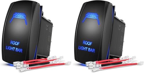 Nilight Roof Light Bar Rocker Switch Led Light Bar Switch 5Pin Laser On Off SPST switches 20A/12V 10A/24V Switch Blue with Jumper Wires Set for Cars Trucks RVs,2 Years Warranty (Pack of 2) - size: ROOF LIGHT BAR (PACK OF 2)