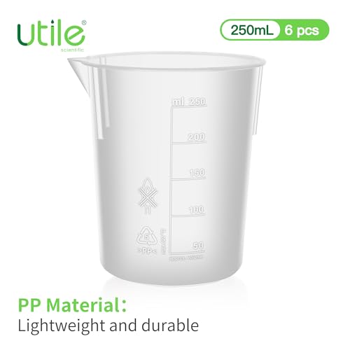 Utile Plastic Beaker Set with spout, 6pcs of Vol.250ml, PP Material, with Molded Graduations, 4081.0250.6 - style: 6pcs of Vol.250ml, Molded Graduations
