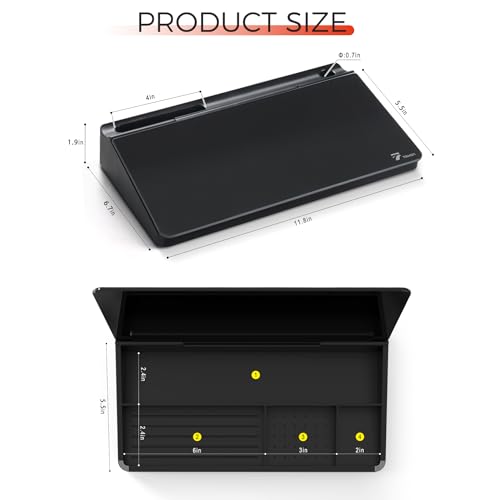 TOWON Compact Glass Desktop Whiteboard with Storage 12x7 in, Black - color: Black