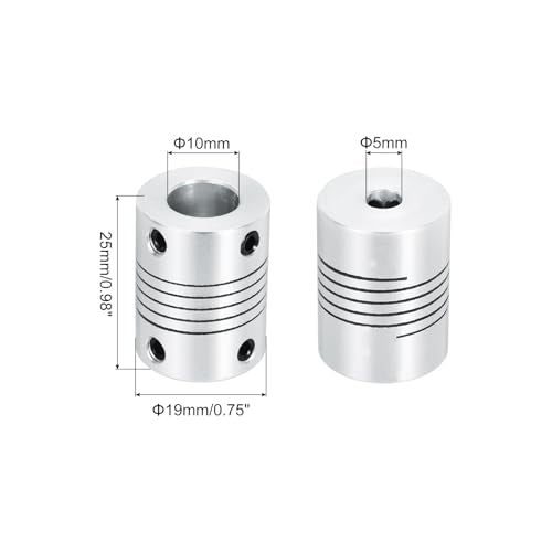 uxcell 4Pcs 5mm to 10mm Aluminum Alloy Shaft Coupling L25xD19 Silver - size: 5mm to 10mm