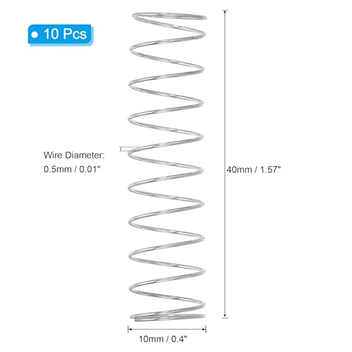 PATIKIL Compression Spring, 0.5mm Wire Dia x 10mm OD x 40mm L, 10 Pcs 304 Stainless Steel Mechanical Extension Small Springs Pen Springs Assortment Kit for Shop and Home Repairs - size: 0.5x10x40mm