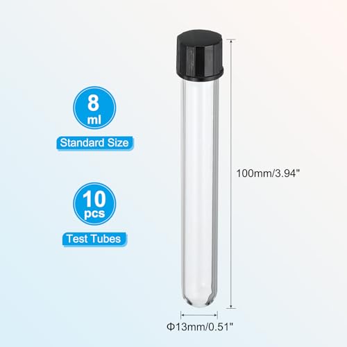 PATIKIL 8ml Test Tubes, 10pcs 3.94x0.51in Glass Clear Round Bottom Test Tube Containers with Plastic Cap for Bead Party Candy Bath Salt Storage Scientific Experiment Plant Propagation - size: 8ml