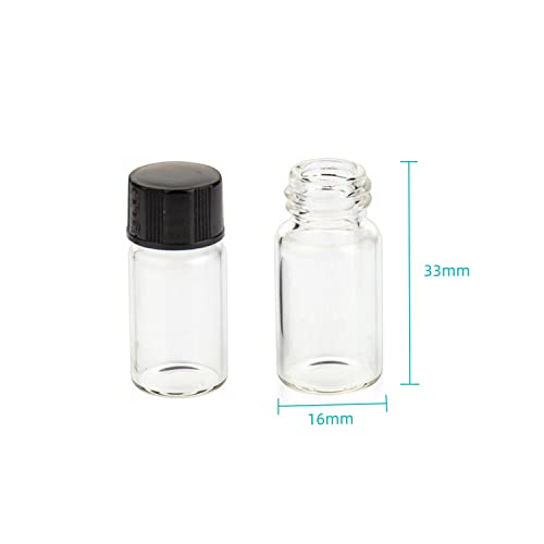 3ml Sample Glass Vials with Screw Caps, Lab Storage Empty Bottle, Clear Borosilicate Glass, Black 13-425 Polypropylene Screw Cap with PE Liners, Pack of 100 - size: 3ML