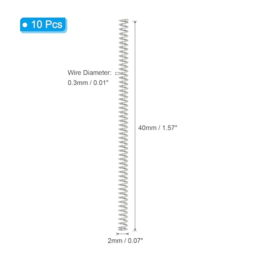 PATIKIL Compression Spring 0.3mm Wire Dia x 2mm OD x 40mm L SUS304 10Pcs - size: 0.3x2x40mm