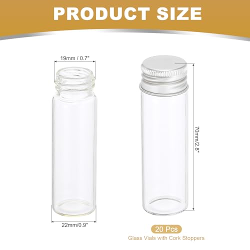 PATIKIL 15ml Clear Glass Vials, 20 Pack Small Liquid Sample Vial with Screw Caps Leak-Proof Bottles Empty Jars Powder Container for Sample, Silver - color: Silver, size: 15ml
