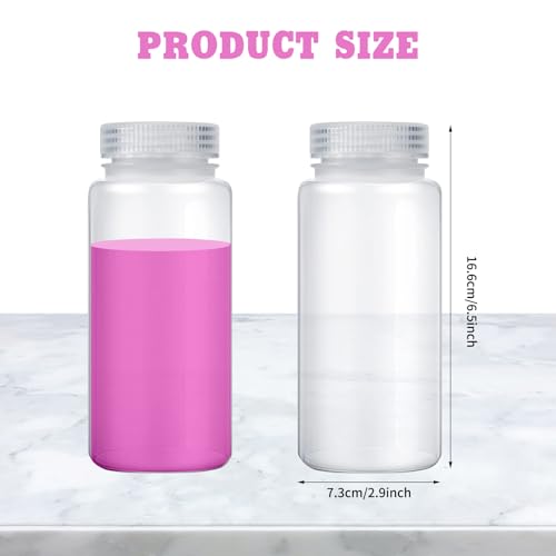 24 Pcs 16oz/500ml Plastic Sample Bottles with 4 Label Sheets Leak Proof Containers Laboratory Grade Wide Mouth Reagent Bottles with Lids Clear Liquid Storage Containers for Lab Classroom Home