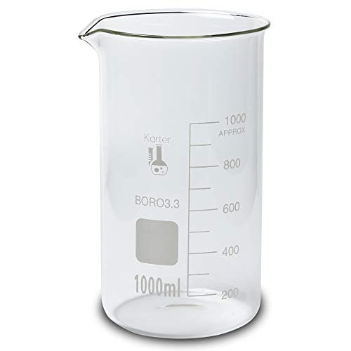 1000ml Beaker, Tall Form, 3.3 Borosilicate Glass, Double Scale, Graduated, Karter Scientific 213F15 (Single) - size: 1000ML, style: PACK OF 1