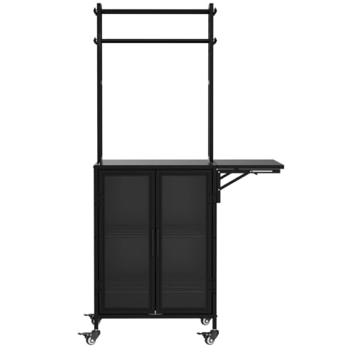 3D Printer Stand with Filament Storage Cabinet, Wheel, Foldable Side Table - color: Black-with Cabinet