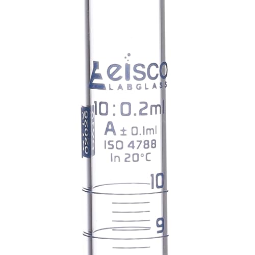 Graduated Cylinder, 10ml - Class A Tolerance ±0.10ml - Hexagonal Base - Blue Graduations - Borosilicate 3.3 Glass - Eisco Labs - size: 10mL