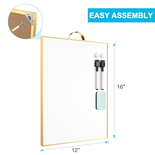 TSJ OFFICE Small White Board - 16" X 12" Portable Gold Aluminum Framed Whiteboard, Magnetic Dry Erase Board with a Handle, to Do List Notepad for Office, Home, School - color: Gold - Whiteboard - Vertical, size: 12"W x 16"H