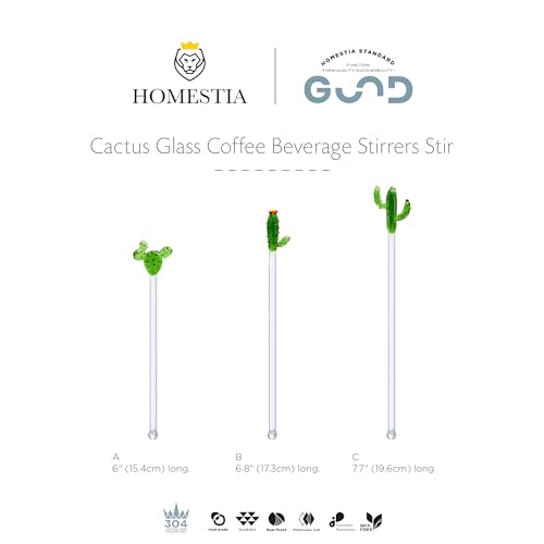 Homestia 3 Pieces Glass Swizzle Sticks with Cactus Decor, Drink Stirrers - color: 3 PCS + 6" / 6.8" / 7.7" + Glass Cactus Stirrer Set