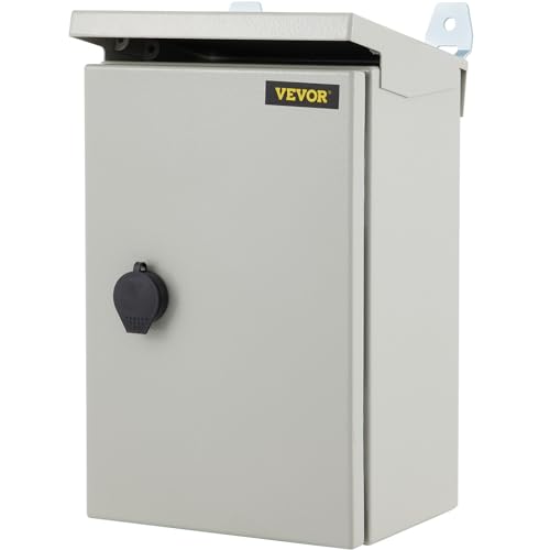 VEVOR Electrical Enclosure, 12'' x 8'' x 6'', UL Certified NEMA 4 Outdoor IP65 Waterproof Cold-Rolled Carbon Steel Hinged Junction Box, with Rain Hood, White Gray, (ULBOX30X20X15) - size: 12" x 8" x 6"