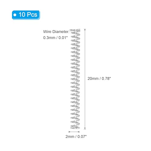 PATIKIL Compression Spring, 0.3mm Wire Dia x 2mm OD x 20mm L, 10 Pcs 304 Stainless Steel Mechanical Extension Small Springs Pen Springs Assortment Kit for Shop and Home Repairs - size: 0.3x2x20mm