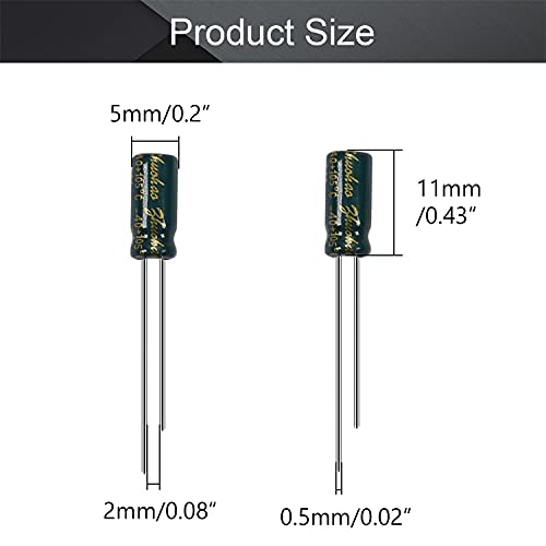 Fielect 80Pcs Aluminum Radial Electrolytic Capacitor 10uF 63V Low ESR Green 5x11mm High Ripple Current,Low Impedance for TV, LCD Monitor, Radio, Stereo, Game - size: 10uF 63V 5x11mm