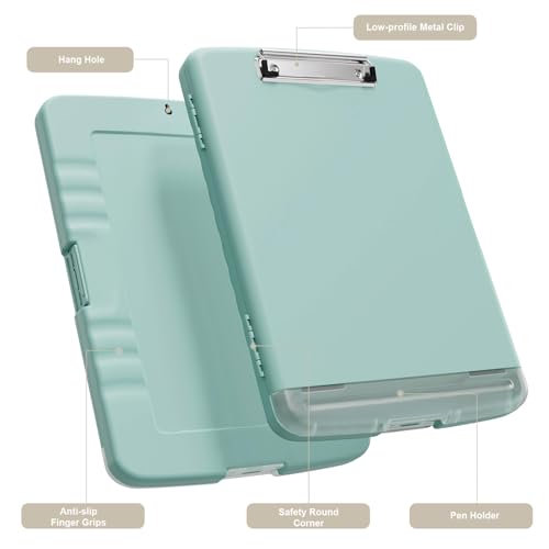 Piasoenc Clipboard with Storage, 8.5 x 11 Clip Board with Pen Holder, Teal - color: Teal