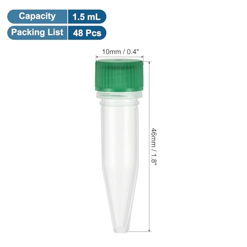PATIKIL 1.5mL Plastic Cryogenic Vial, 48Pcs Cryogenic Storage Tube Lab Frozen Test Tube Container Storage Screw Cap for Lab Laboratory Science, Green Clear - color: Green