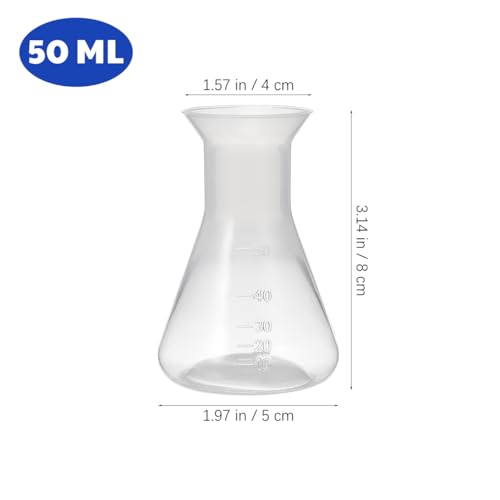 5Pcs 50 mL Lab Erlenmeyer Flasks, Plastic Conical Bottle Set