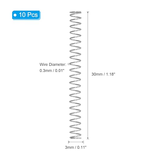 PATIKIL Compression Spring, 0.3mm Wire Dia x 3mm OD x 30mm L, 10 Pcs 304 Stainless Steel Mechanical Extension Small Springs Pen Springs Assortment Kit for Shop and Home Repairs - size: 0.3x3x30mm
