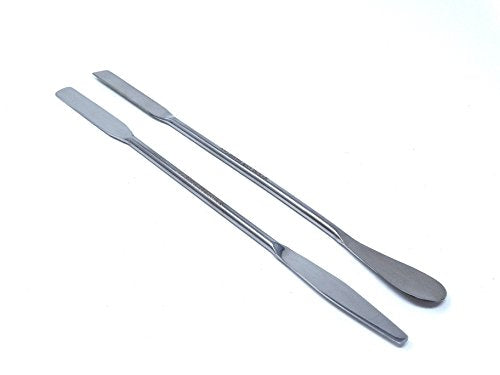 Pack of 2 Double Ended Micro Lab Spatula Round/Tapered and Square/Spoon 7" Stainless Steel