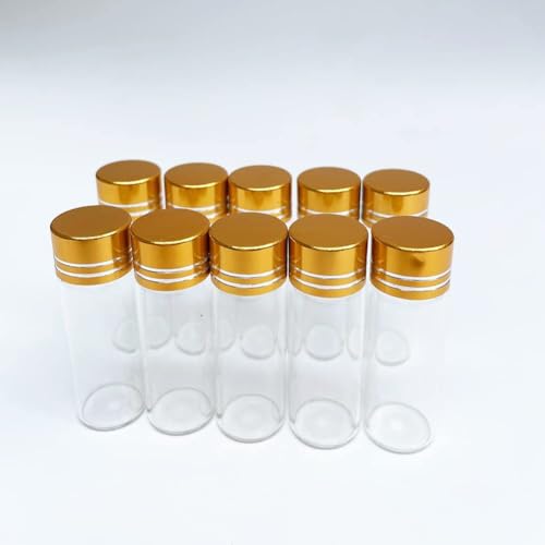 10pcs 16x45mm Tiny Mini Small Clear Bottles Glass Vials 4ml with Caps Gold