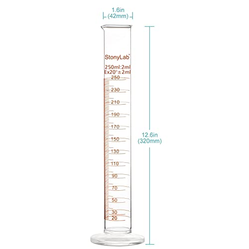 StonyLab 4-Pack Borosilicate Glass 250ml Heavy Wall Graduated Cylinder Measuring Cylinder, 250ml - size: 250 ml