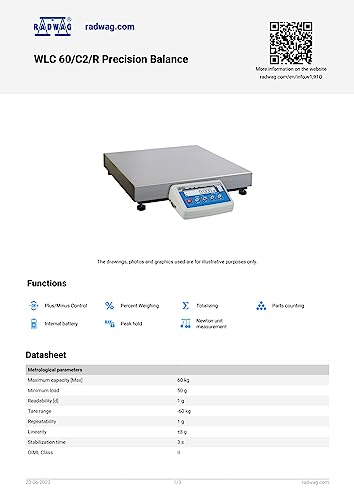 WLC 60/C2/R Precision Balance 60 kg x 1 g - size: 60kg x 1g, style: Standard Attached Indicator