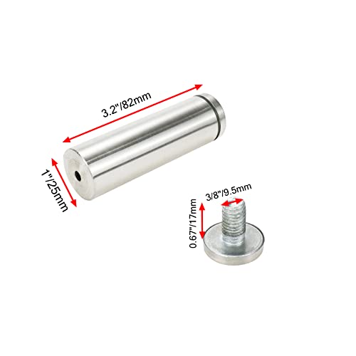 Sign Standoff Screws 1" Dia 3.2" Length Glass Standoff Bolts Stainless Steel 3/8" Thread Dia Advertising Screws - 4pcs - size: 1" Dia x 3.2" Length 4pcs