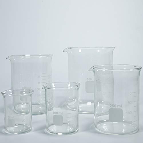 5-Piece Borosilicate Glass Measuring Low Form Beaker Set, 50-600 mL - size: 50ml+100ml+250ml+400ml+600ml