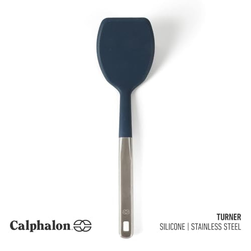 Calphalon Prime Solid Turner, Cooking Spatula, Kitchen Spatula, Stainless Steel Turner with Navy Silicone Head, Heat Resistant for Nonstick Cookware, Ergonomic Handle for Easy Turning - color: Navy Blue III, size: Turner