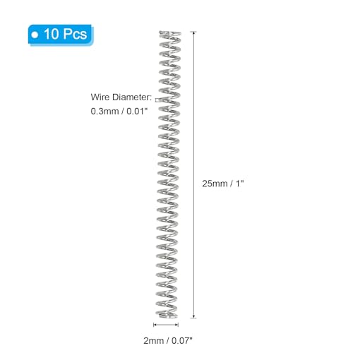 PATIKIL Compression Spring, 0.3mm Wire Dia x 2mm OD x 25mm L, 10 Pcs 304 Stainless Steel Mechanical Extension Small Springs Pen Springs Assortment Kit for Shop and Home Repairs - size: 0.3x2x25mm